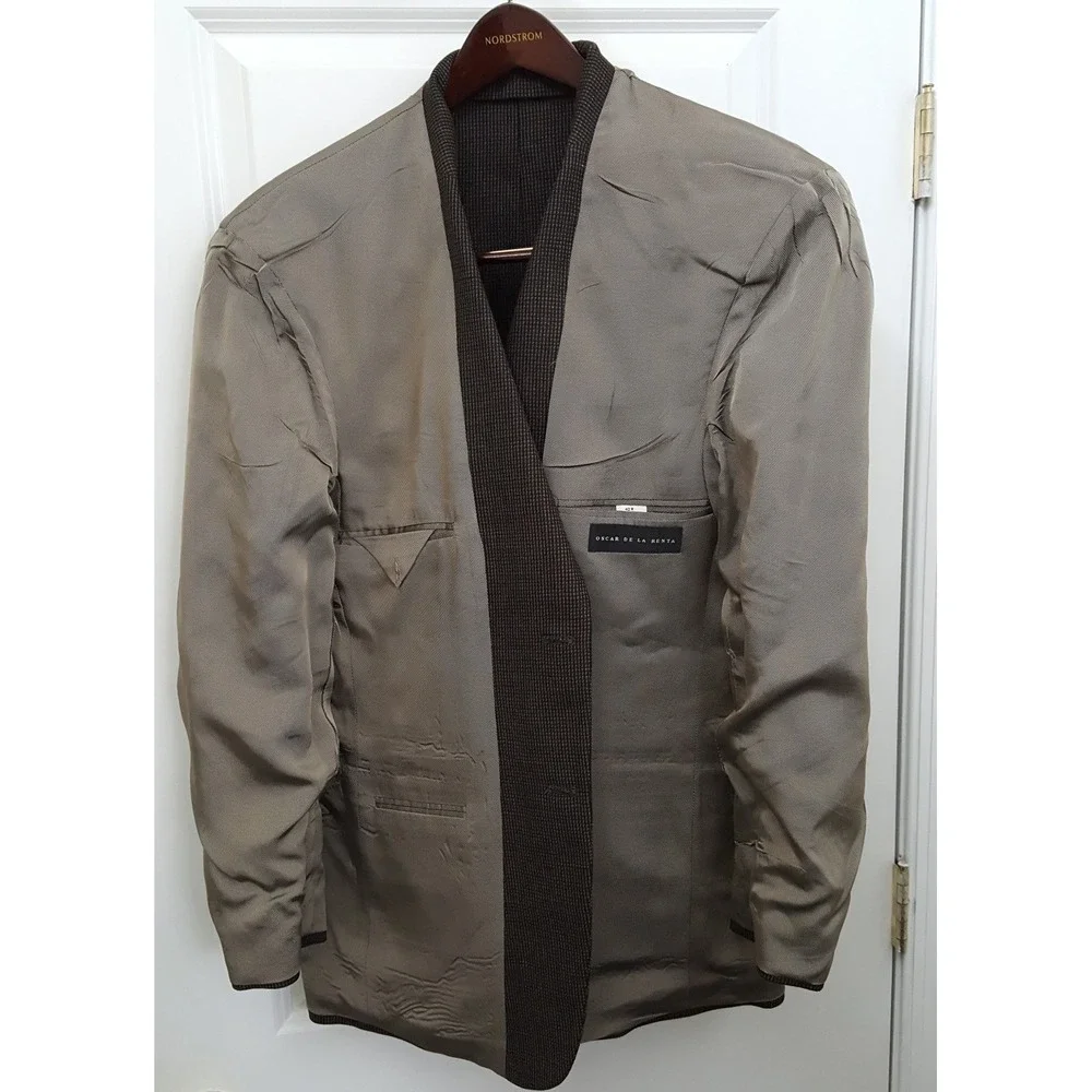Oscar de la Renta Men's 40R‎ Nailshead Black Brown 2 Button Jacket Blazer Coat